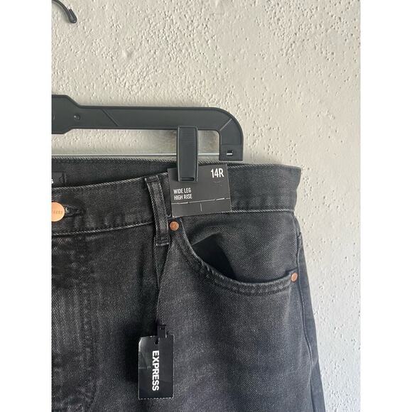 Express Woman Black High Waisted Washed Black Wide Leg Jeans, Size 14R - Picture 7 of 10